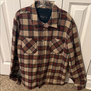 Saks Fifth Avenue Men's Plaid Shirt Jacket - Beige and Red